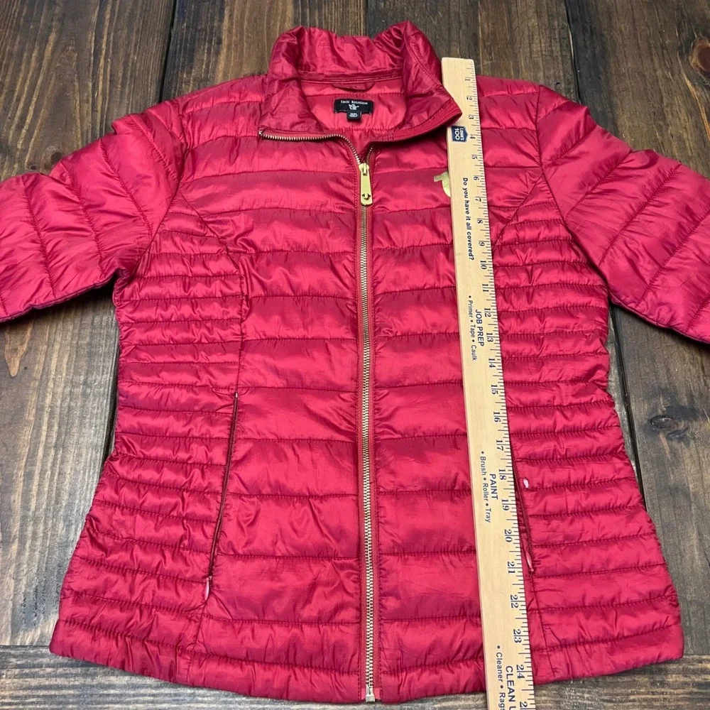 True Religion Puffer‎ Jacket Women Red Full Zip Hooded Quilted Down Insulated